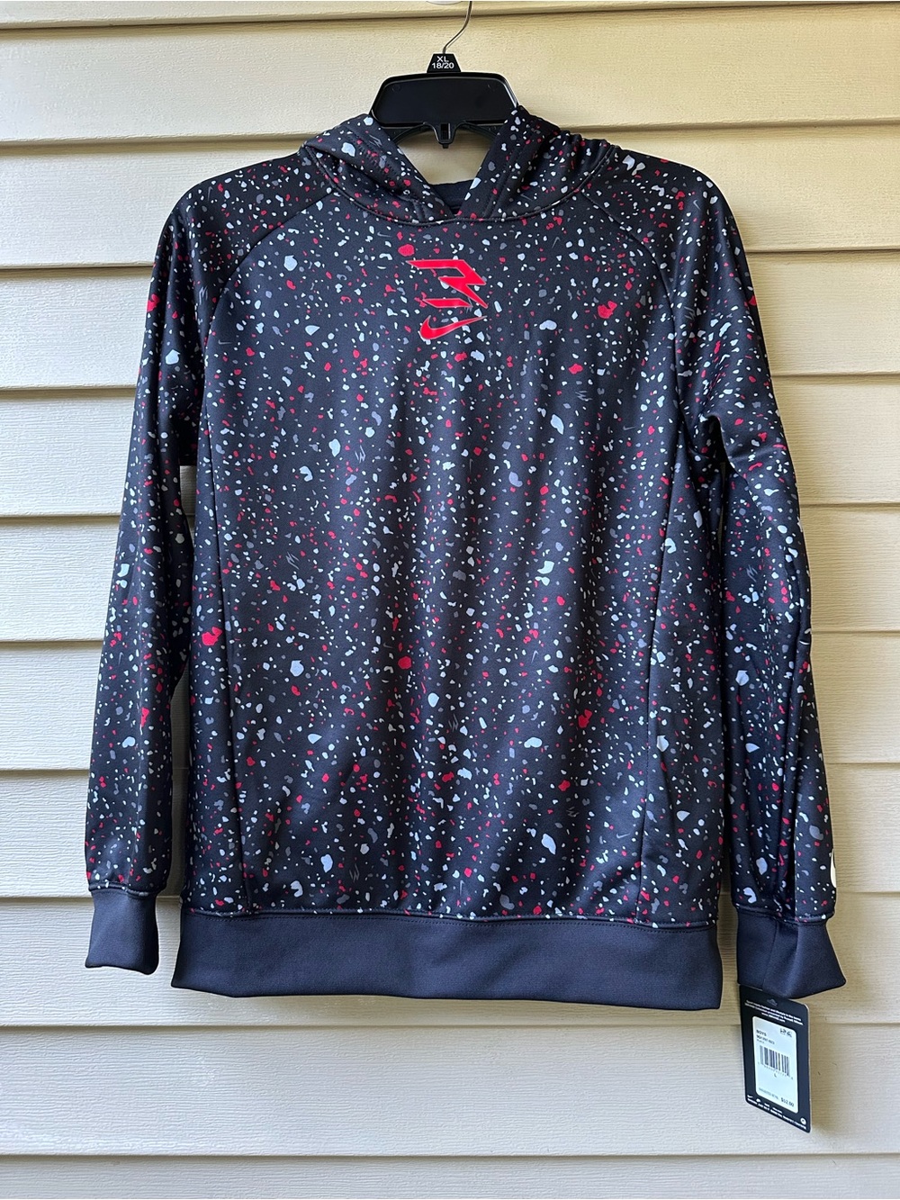 Nike Black Speckled Hoodie with Red Logo